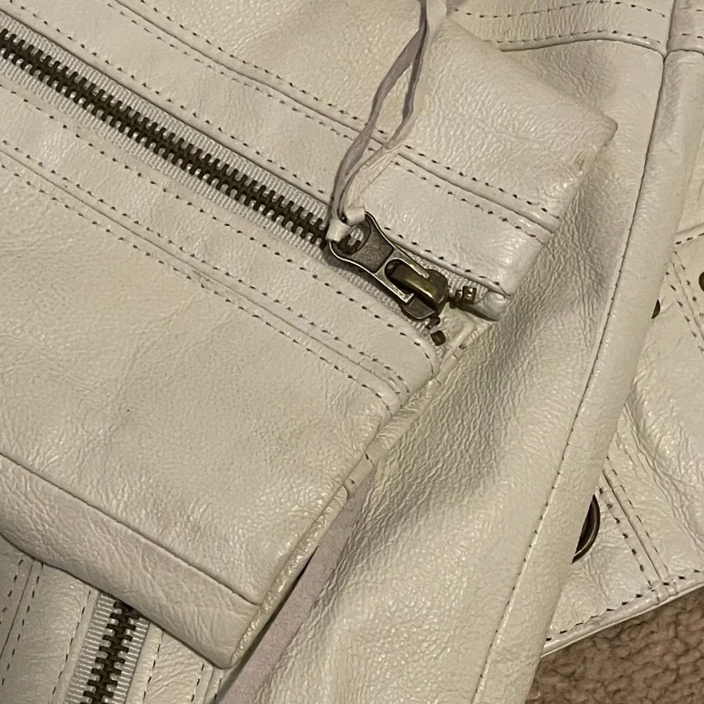 BOSTON PROPER WHITE LEATHER MOTO JACKET WITH STUDS SIZE LARGE - Picture 4 of 11